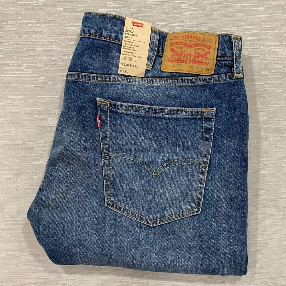 Levis 514 Jeans Mens 40 x 32 Straight Leg Regular Fit Medium Wash Denim